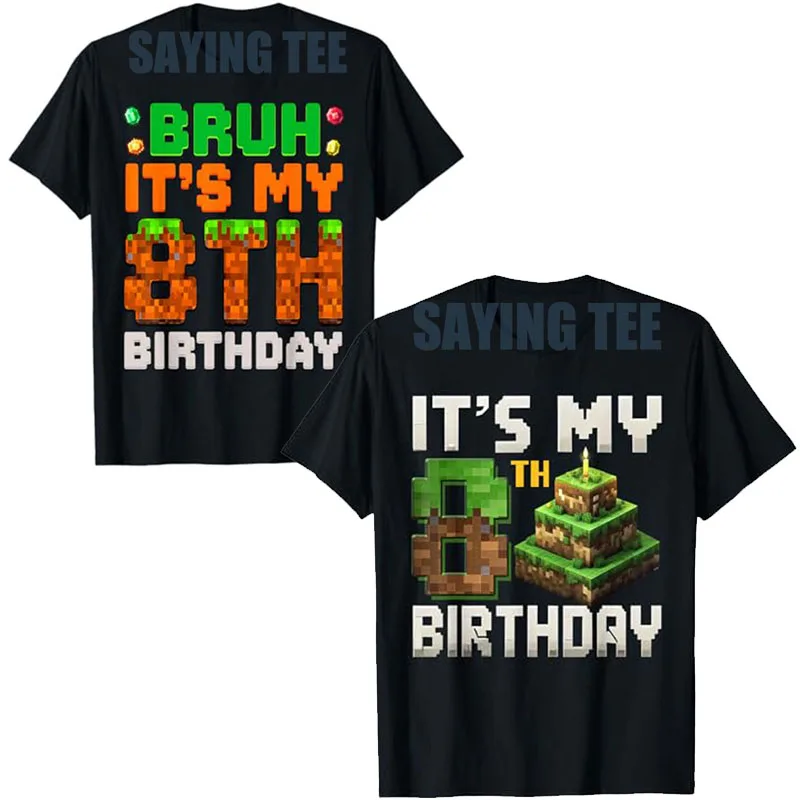 

8th Birthday 8 Year Old B-day Boy Gamer Pixel Number T-Shirt Bruh It's My 8th Birthday Saying Tee Video Game Controller Y2k Tops