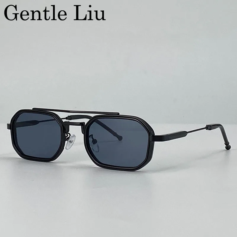 

Small Frame Rectangle Punk Sunglasses Men 2025 Luxury Brand Steampunk UV400 Driving Eyewear For Male Vintage Double Beam Shades