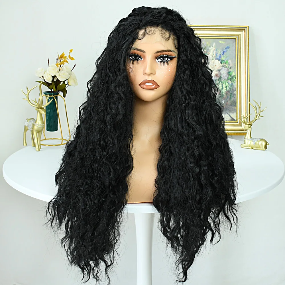 30 pollici onda profonda Culry HD trasparente parrucche frontali in pizzo prepizzicate onda d'acqua nera 13x4 anteriore in pizzo parrucche sintetiche de mujer