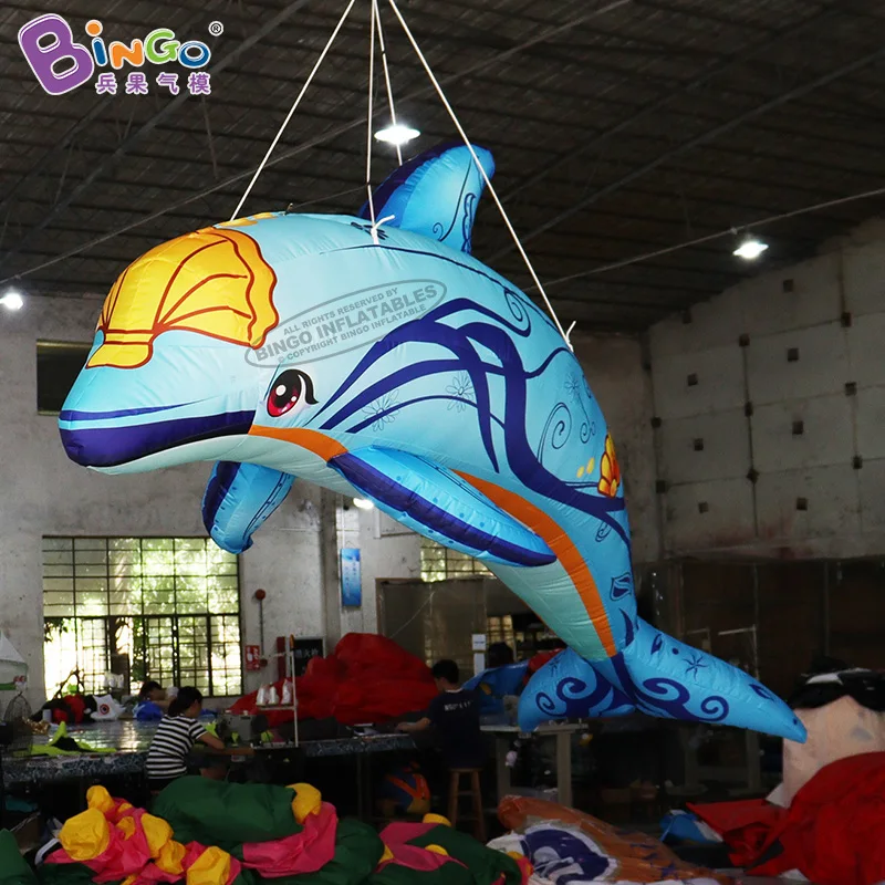 Exquisite 3 Meters Length Hanging Inflatable Patterned Dolphin With LED Lighting For Summer Party Decoration Toys - BG-O0202