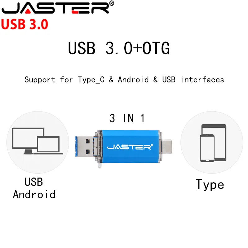 JASTER U Disk 3 IN 1 OTG (Android&USB & Type_C  3.0  Flash Drive Metal Custom Pen Drive 64GB 32GB 16GB 8GB 4GB Wedding Gifts