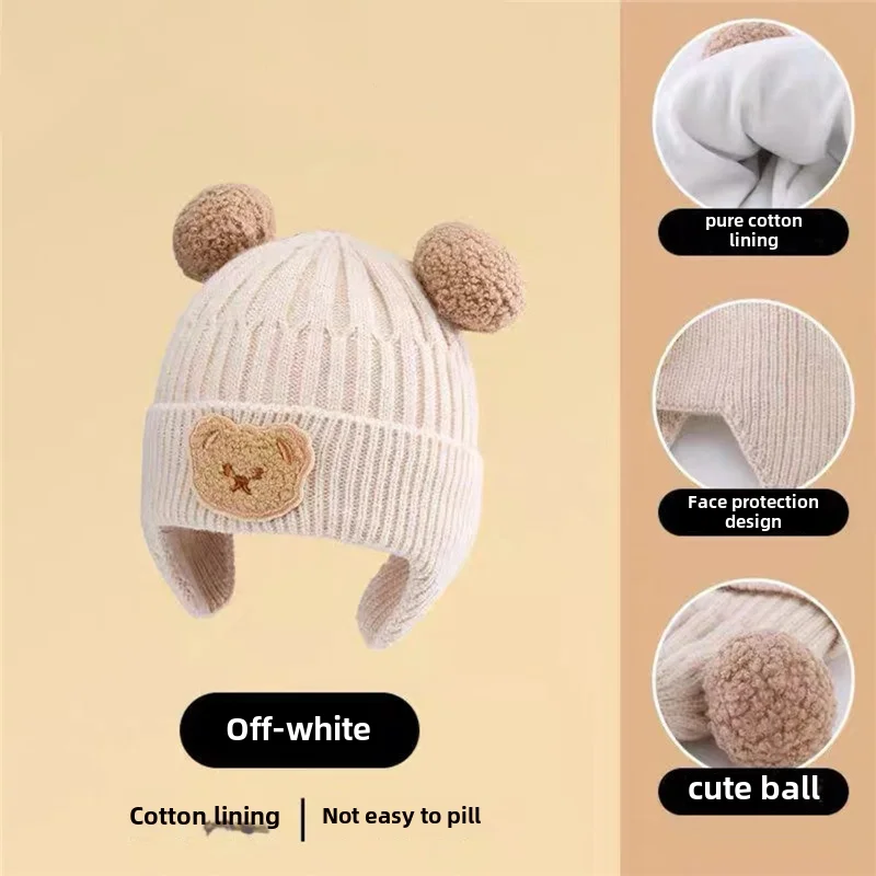 Baby Wool Hat Cute Bear Ear Protection Hat Children Winter Thickened Warm Knitted Korean Version Of The Baby Hat