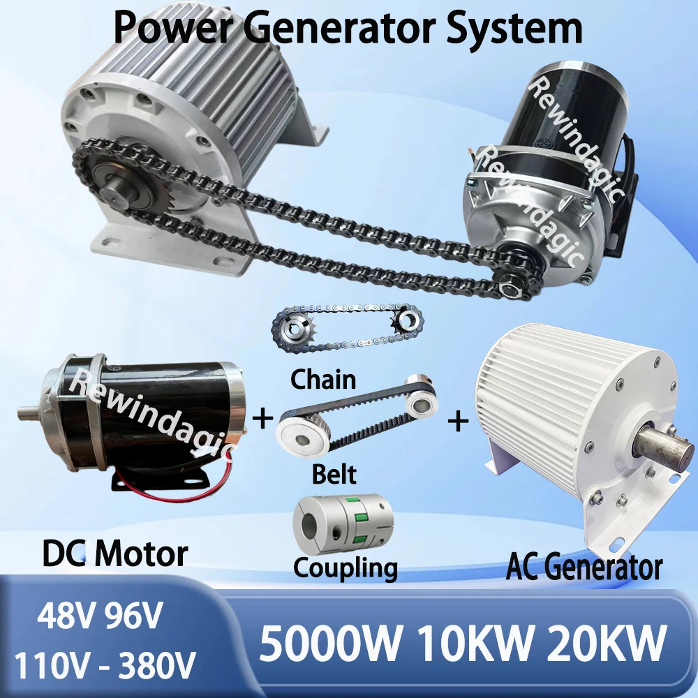 High Quality  220V 380V 5000W 10KW 20KW Permanent Magnet Generator With 48v 60v 72v DC Motor Complete Set Power Generator System