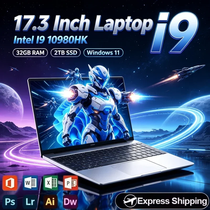 New Arrival 17.3 Inch Notebook Intel Core I9 10980HK Windows11 32GB RAM 2TB SSD Fingerprint Unlock Large Screen PC For Home Work