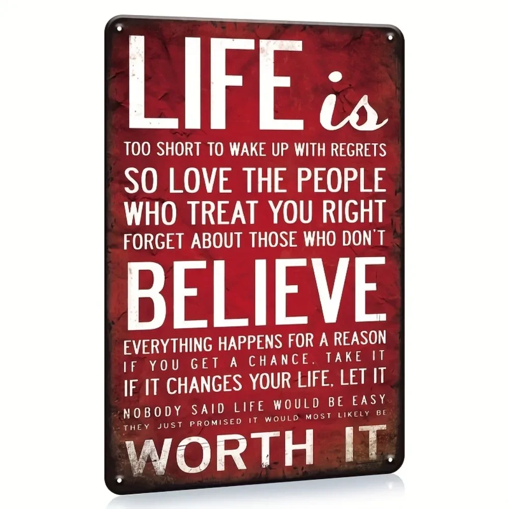 لافتة قصدير معدنية "Life Is Believe It Worth It" - لوحة عتيقة مقاس 8 × 12 بوصة، ديكور مقهى البار المنزلي، مقاومة للماء والغبار #1