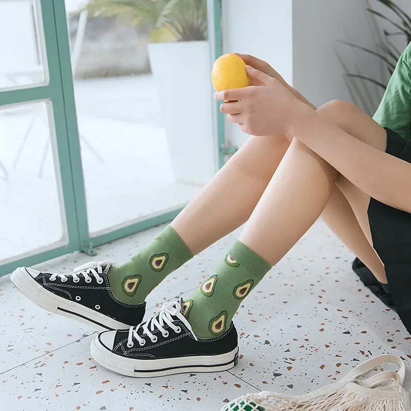 Women Funny Socks Spring Autumn Cartoon Socks Avocado Lemon Watermelon Peach Strawberry Banana Cotton Harajuku Casual Socks