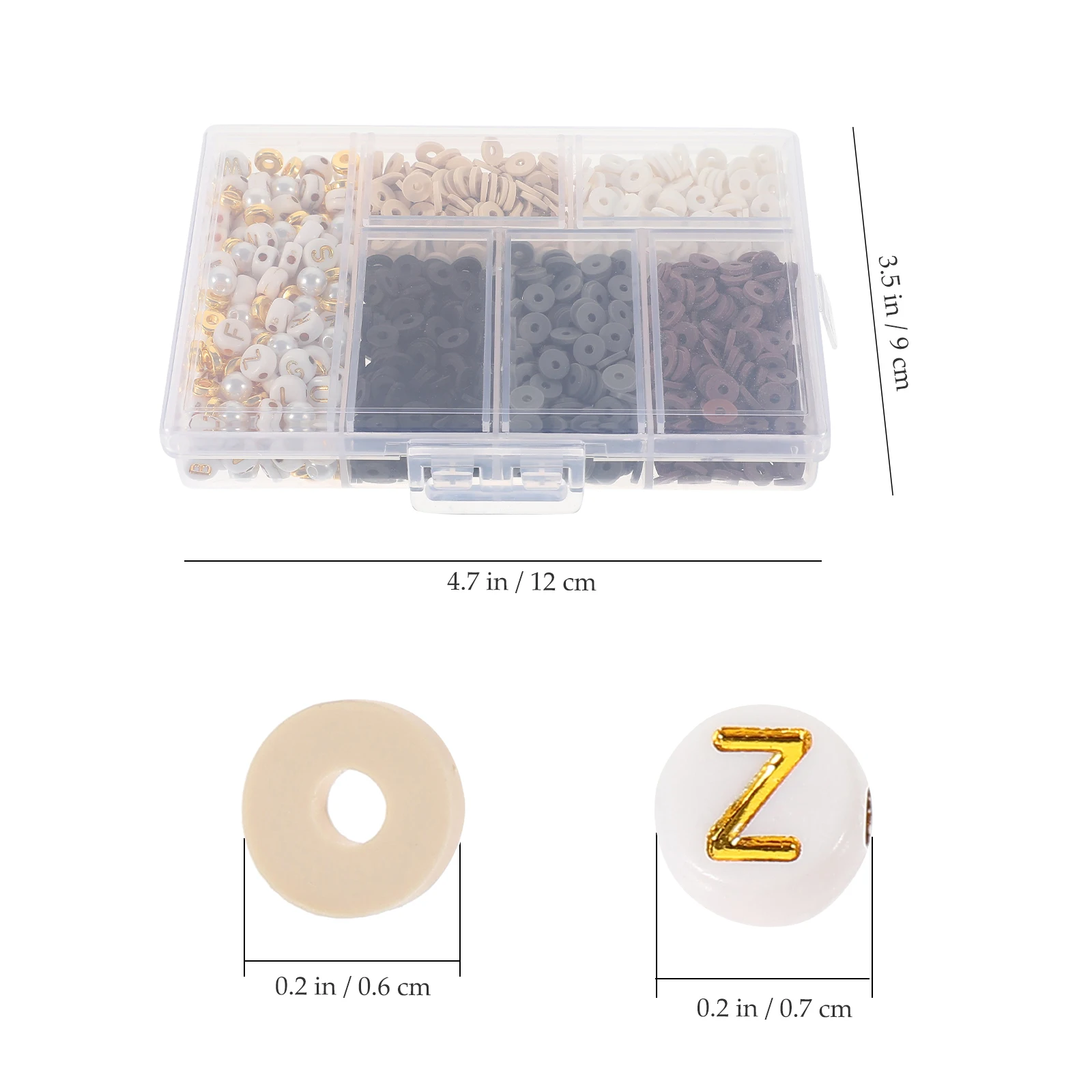 

Box 6 Grids Colorful DIY Polymer Clay Beads Flat Letter Metal Spacer Pearl Beads Jewelry Crafting Supplies DIY Craft Charms