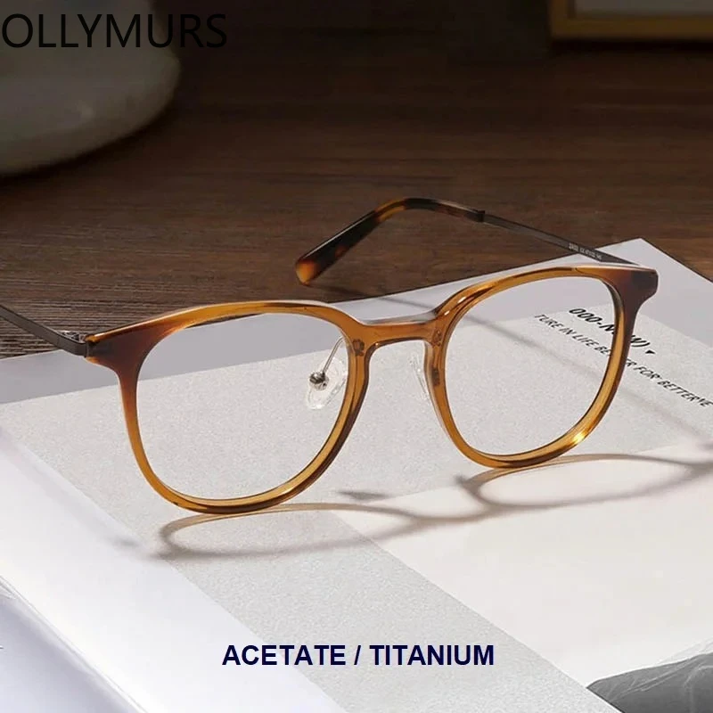

Eyeluyan Unisex Full Rim Acetate Titanium Eyeglasses Brown Color Optical Glasses Frame Prescription Spectacles Frame 2A53