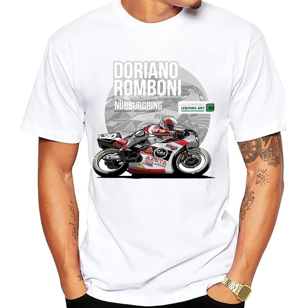 

Doriano Romboni 1990 GP Racing T-Shirt New Men Short Sleeve Cool Boy GS Adventure Motorcycle Rider Tees Vintage White Tshirts