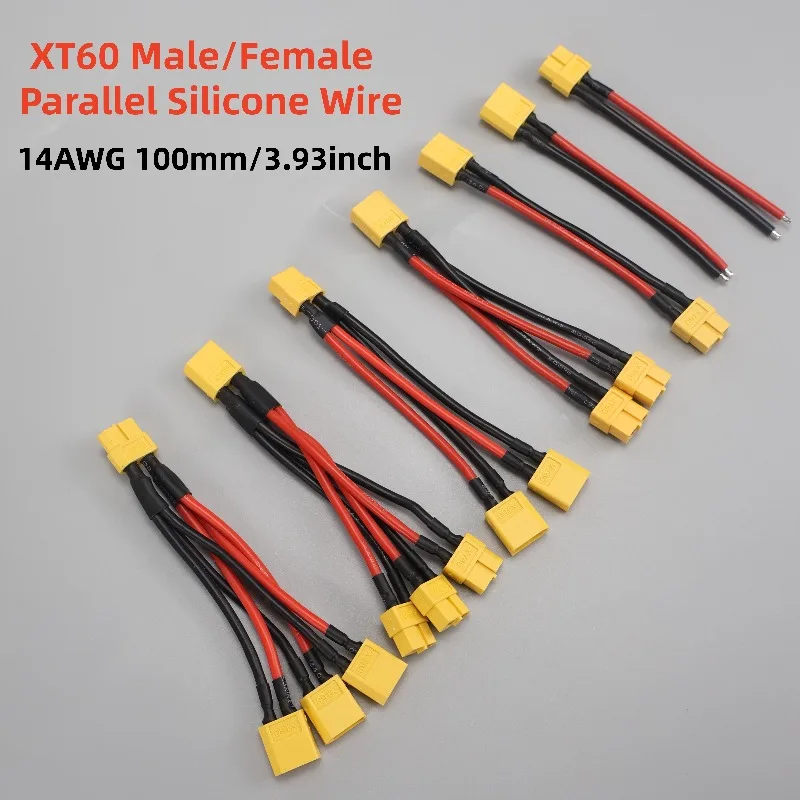 XT60 Parallel Battery Connector 2/3-Way Y Splitter Male/Female 14AWG Silicone Wire for RC Battery Motor