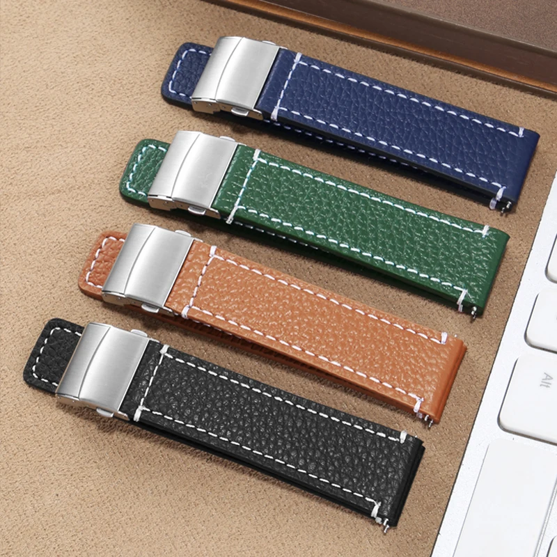 

CICIDD Genuine Leather Watchband Universal Interface Men's Women's Butterfly Buckle Double Sided Litchi Quick Disassembly Strap