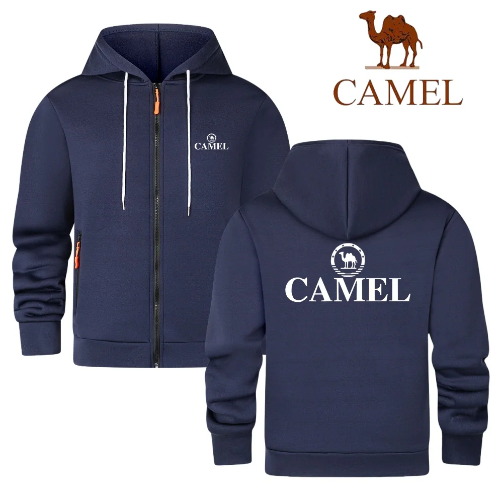 

CAMEL brand men's casual sportswear, autumn and winter zipper cardigan, printed wool jacket, warm hoodie