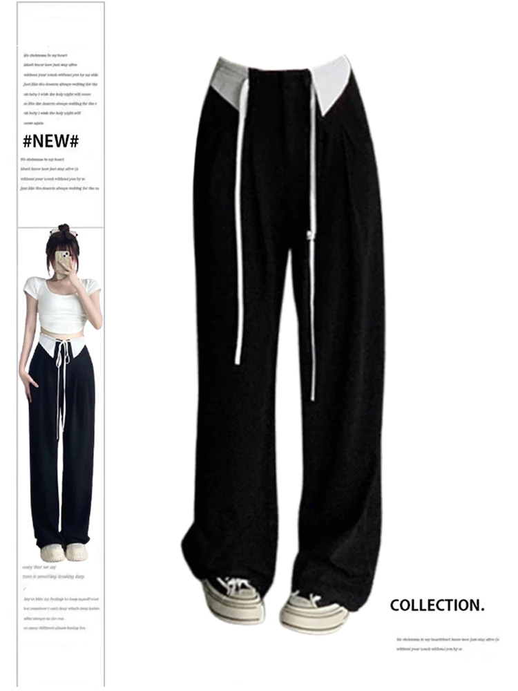 Women Black Gothic Pants Baggy Harajuku 90s Aesthetic Oversize Straight Pants Y2k Emo 2000s Pants Vintage Trousers Clothes 2024