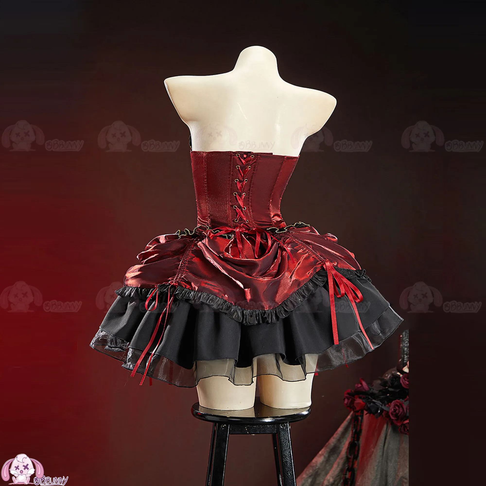 Queen of Hearts Gothic Lolita Dress Black Red Rococo Court Style Corset Costume for Halloween view 5