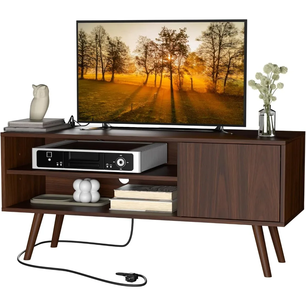 

Mid-Century Modern 48 TV Stand: Cozy Castle Entertainment Center with Storage Cabinet for Living Room