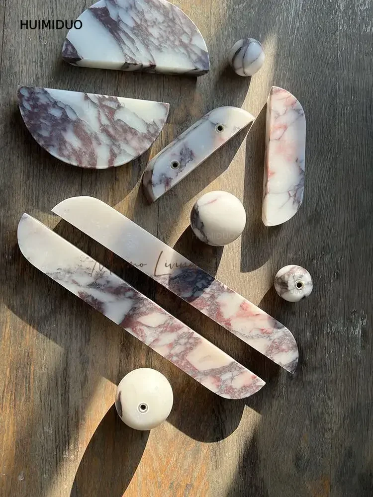 French Marble Cabinet Handle Luxury Wardrobe Knob Retro Stone Pull