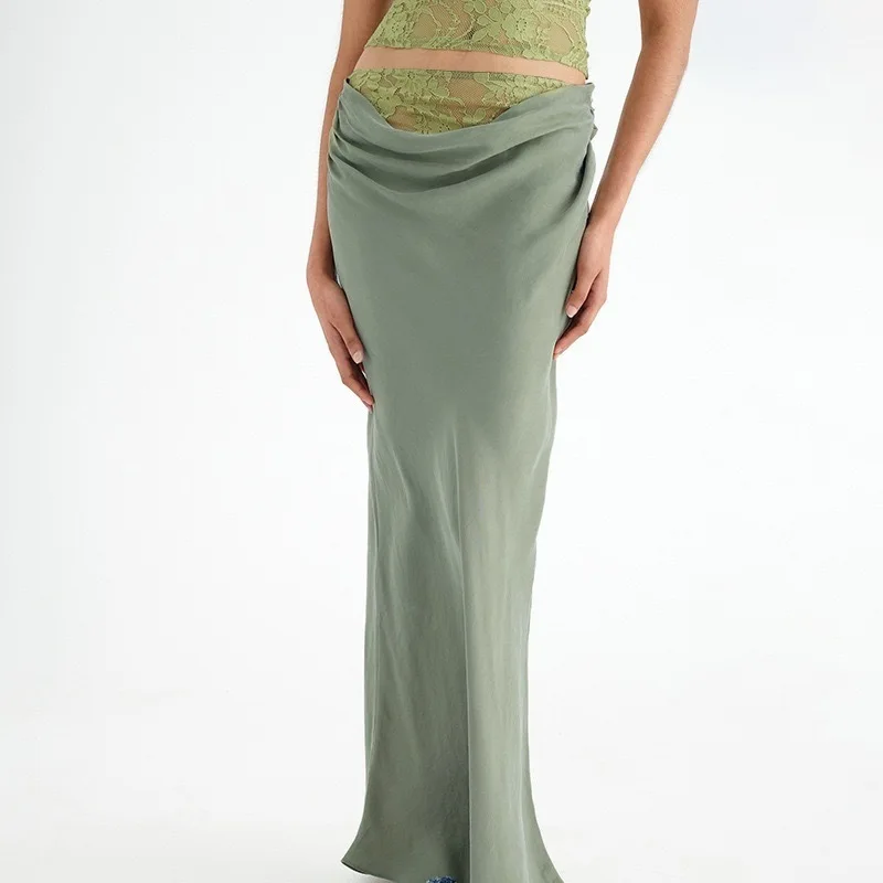 Sexy Sheer Lace Spaghetti Strap Vest Satin Skirt 2 Piece Set Women Chic Designer Retro Hollow Lace Set Evening Party Resort Wear