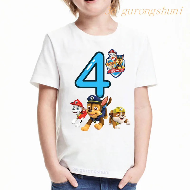 Kid 3 4 5 Birthday T Shirt Cartoon Paw Tshirt boys girls Child Clothes Graphic Mashall Ryder Sky Dog T-shirts Children Clothing