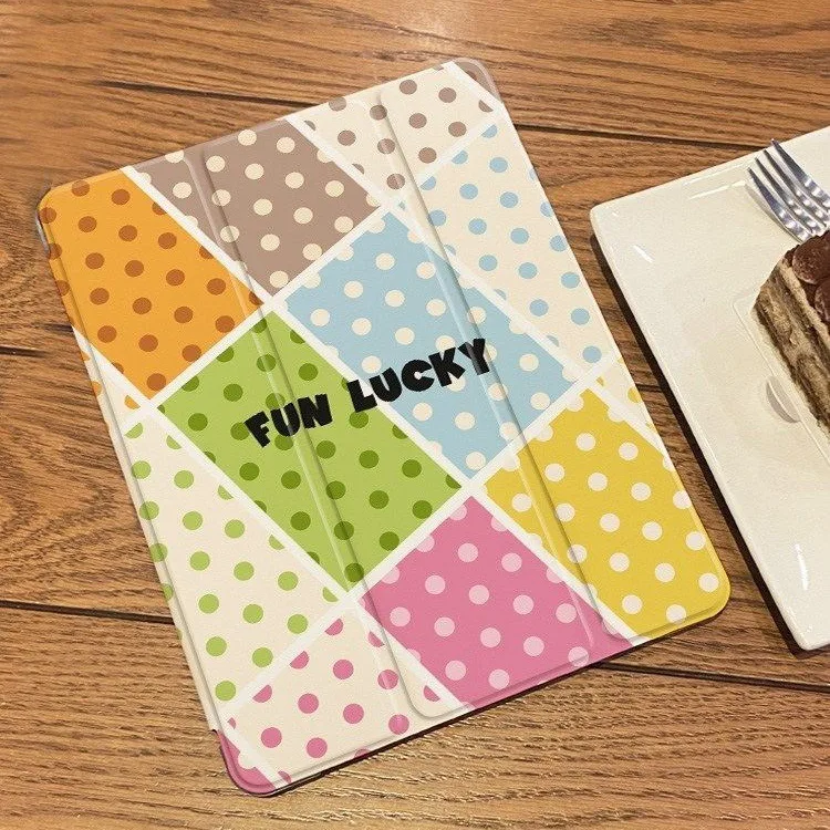 FUN LUCKY Colorful Dot Print Pen Slot Tablet Case For iPad 2026 Air 8 7 6 4 3 2 1 Pro 2024 11in 12th 11 10 9 8 7 6 5th Cover