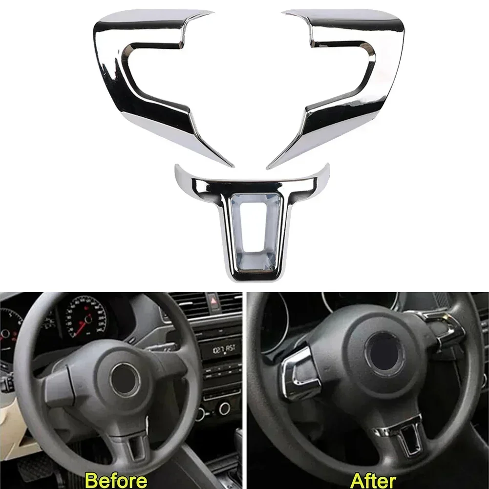 ABS Chrome Car Steering Wheel Sticker Cover Sequin Trim For Golf 6 MK6 MK5 Silver Car Accessories Tools view 6