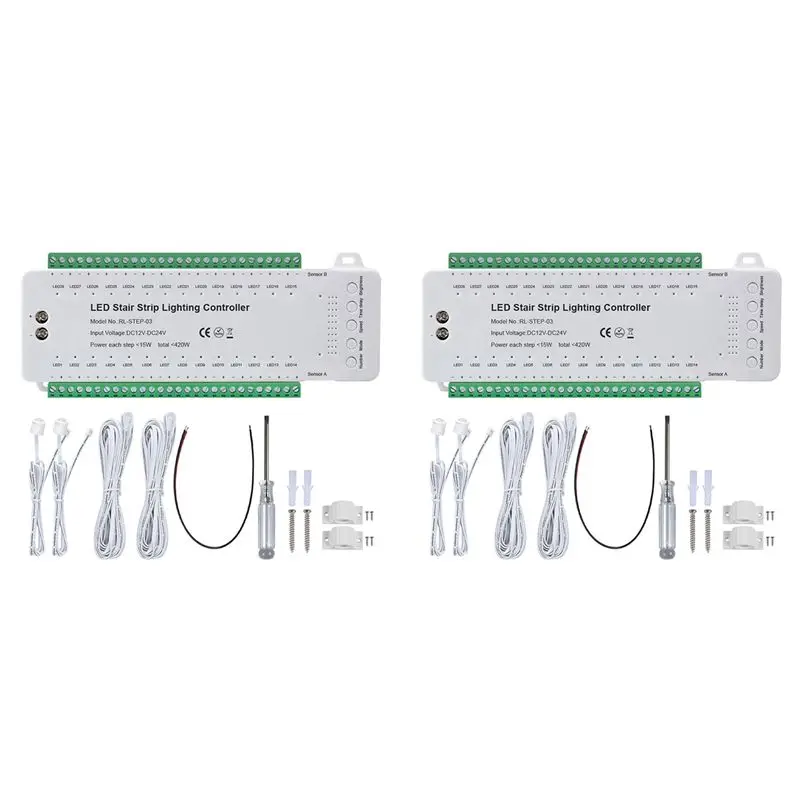 

Efficient 2X Stair LED Motion Sensor Controller Smart Stair Induction Controller LED Strip Dimmer Stairway Light Controller