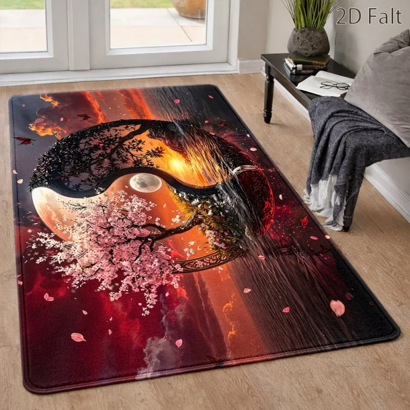 Yin Yang Cherry Blossom Tree Moon Waterfall Print Area Rug Non Slip Large Floor Carpet For Living Room Oriental Home Decor