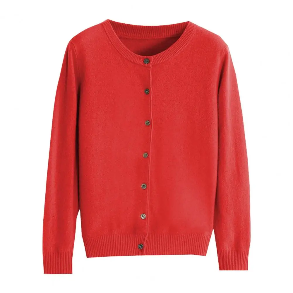 Elegancki sweter damski z dzianiny, płaszcz z okrągłym dekoltem, długie rękawy, zapinany na jeden guzik, jednolity kolor, kardigan na co dzień.