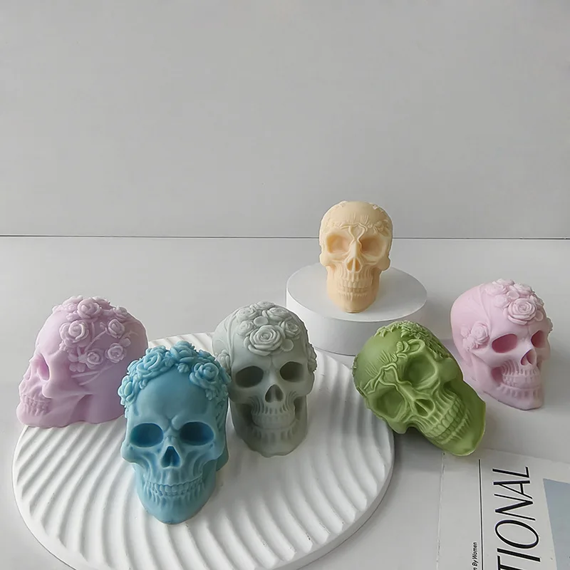 3D Rose Blume Schädel Kerze Form Silikon Seife Kerze Polymer Clay Gips Herstellung für Zuhause und Büro 3D Halloween Dekoration