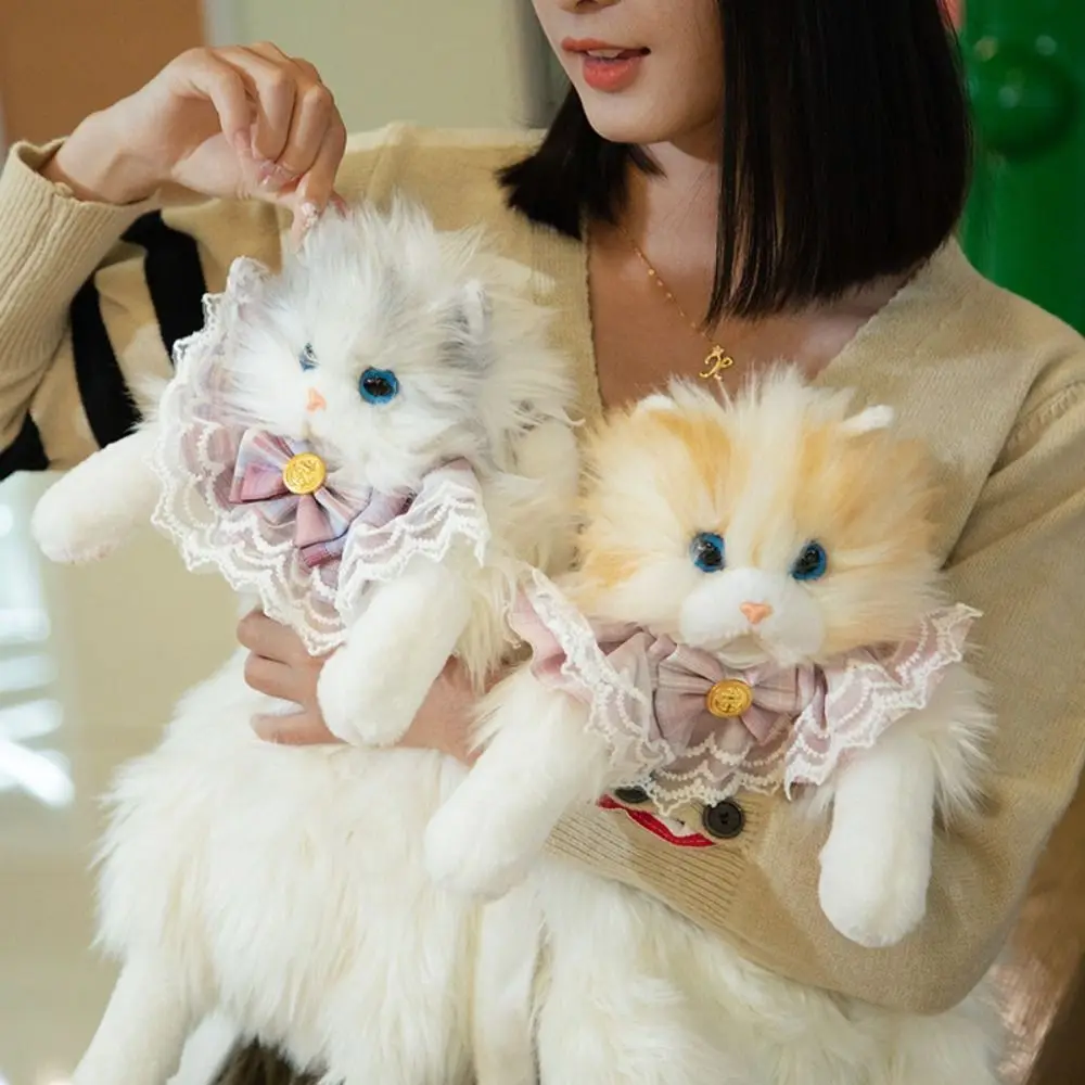 

Long-haired Fluffy Cat Doll Backpack Super Realistic Bow Tie Plush Cat Backpack Removable Shoulder Strap Ragdoll Cat