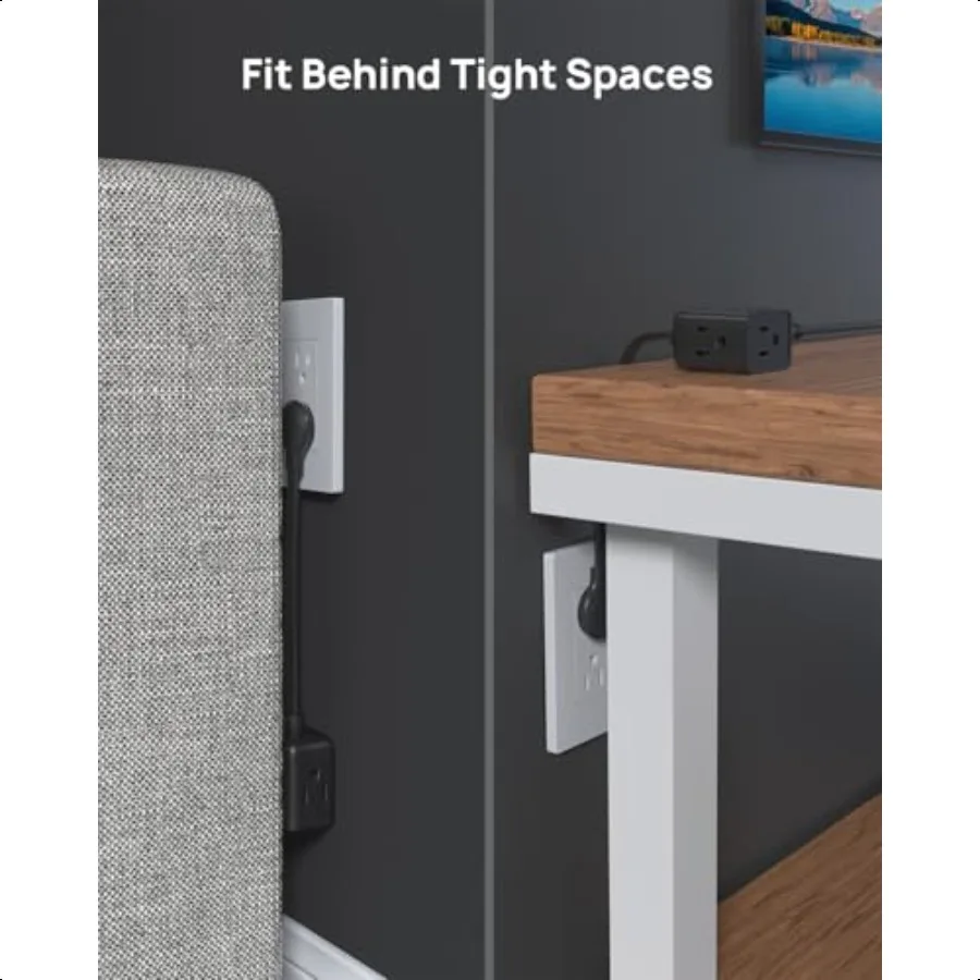 Extensor de saída plana com cabo de 6 polegadas, divisor de saída de extensão multiplug + extensor de saída com adaptador de tomada plana de cabo de 6 polegadas