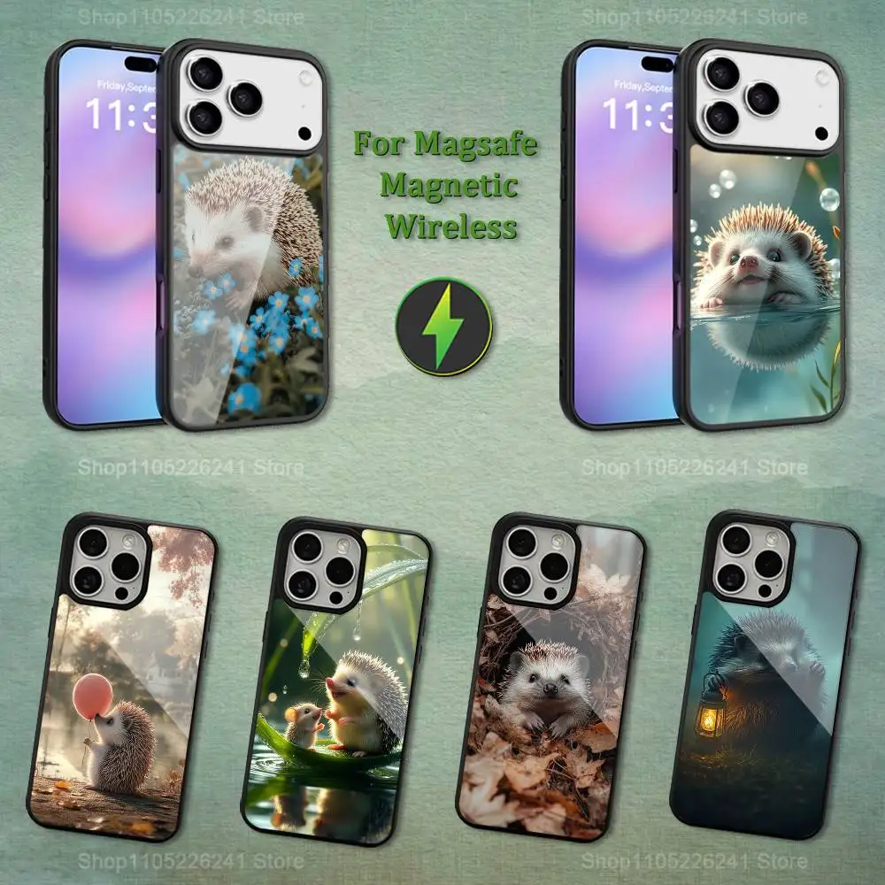 

Cute Small Animals Hedgehog For iPhone 12,14,11,15,13,16,17,For Magsafe,Plus,Mini, Pro,Max,Magnetic Wireless Charging Case