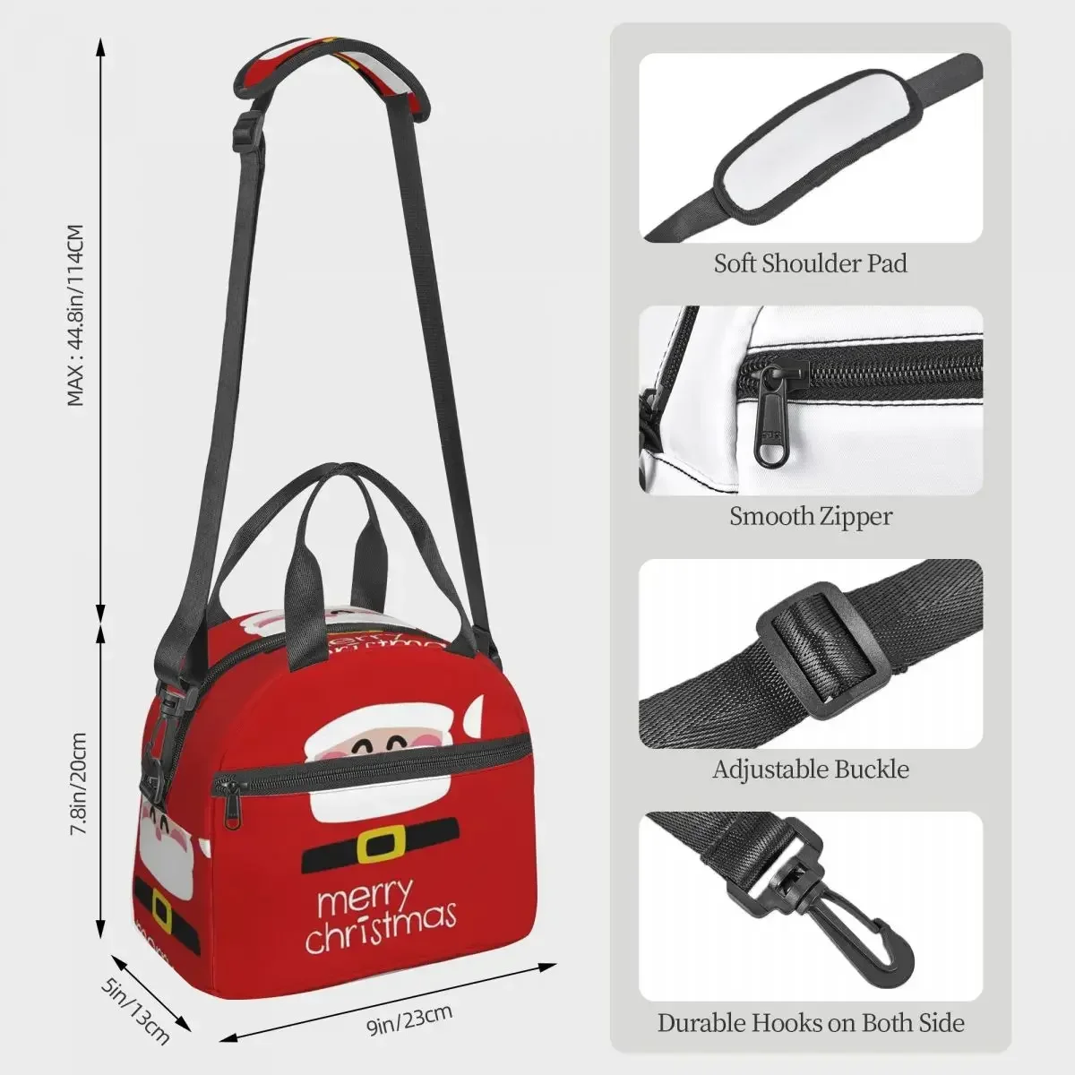 Merry Christmas Santa Claus Insulated Lunch Bag for Women Office Cooler Thermal Box Tote Portable Lunch Boxes