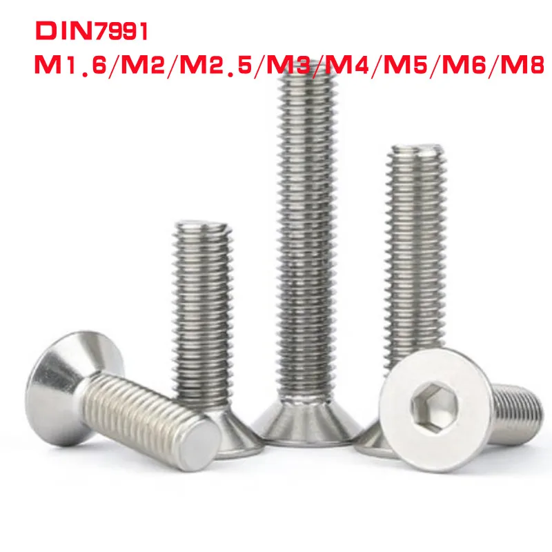 1/5/10/50pc M1.6 M2 M2.5 M3 M4 M5 M6 M8 304 A2 Stainless Steel DIN7991 Hexagon Hex Socket Head Flat Countersunk Allen Bolt Screw