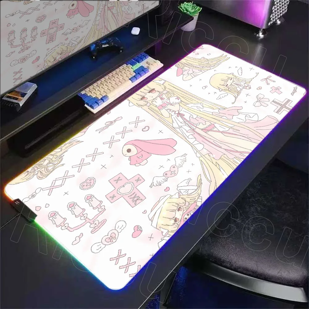 

XXL Anime Girl Kawaii Mousepad Home HD Computer Desk Mats RGB LED Mouse Pad Carpet Gamer Office Laptop PC Soft Mouse Mat Desktop
