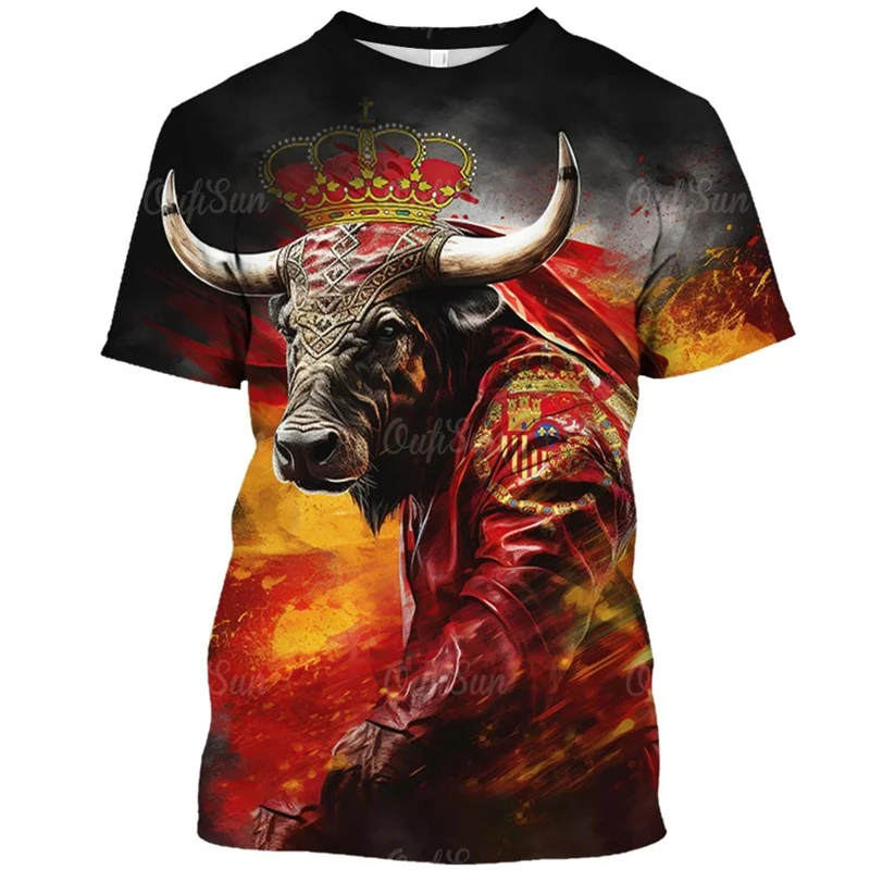2026 Retro Adults Kids Iberian Bull Art Full‑Print Soccer Jersey Fiery Red‑Black Art Graphic Sports Pattern Fan Football Shirt