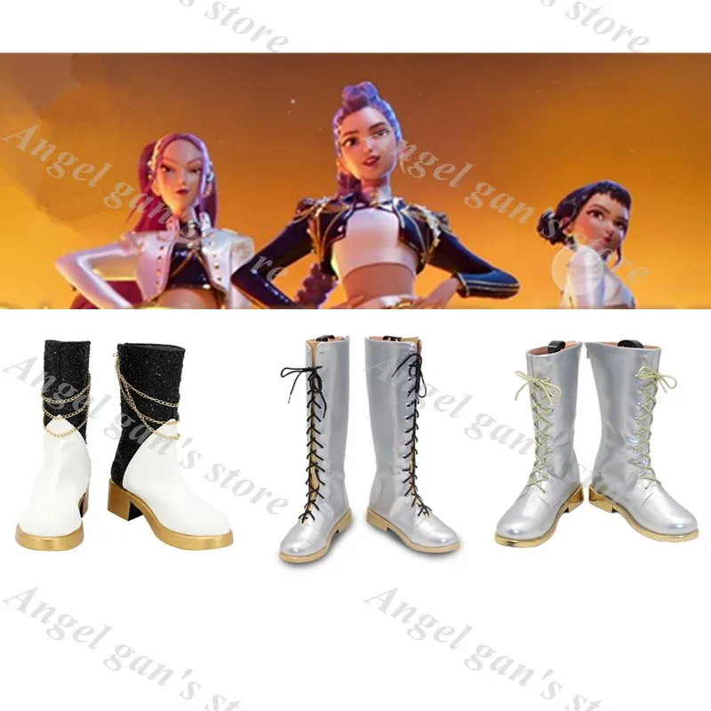 

Детская обувь для девочек KPop «Охотники на демонов» HUNTR/X Zoey, черный, золотой танцевальный наряд, обувь, ботинки для косплея, Хэллоуин, карнавал