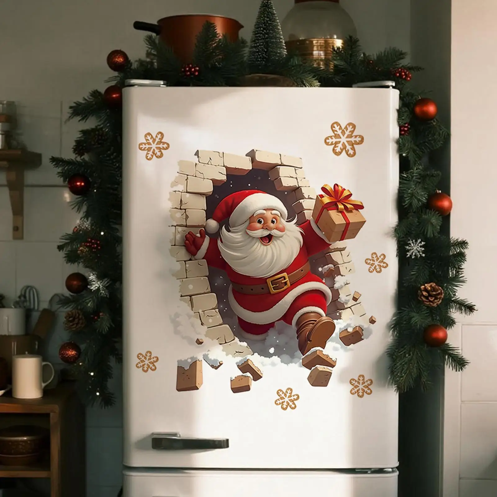 Santa Wall Stickers Santa Claus Breaking Brick Wall Sticker Christmas Decorations Seasonal Decal For Home Party Living Room