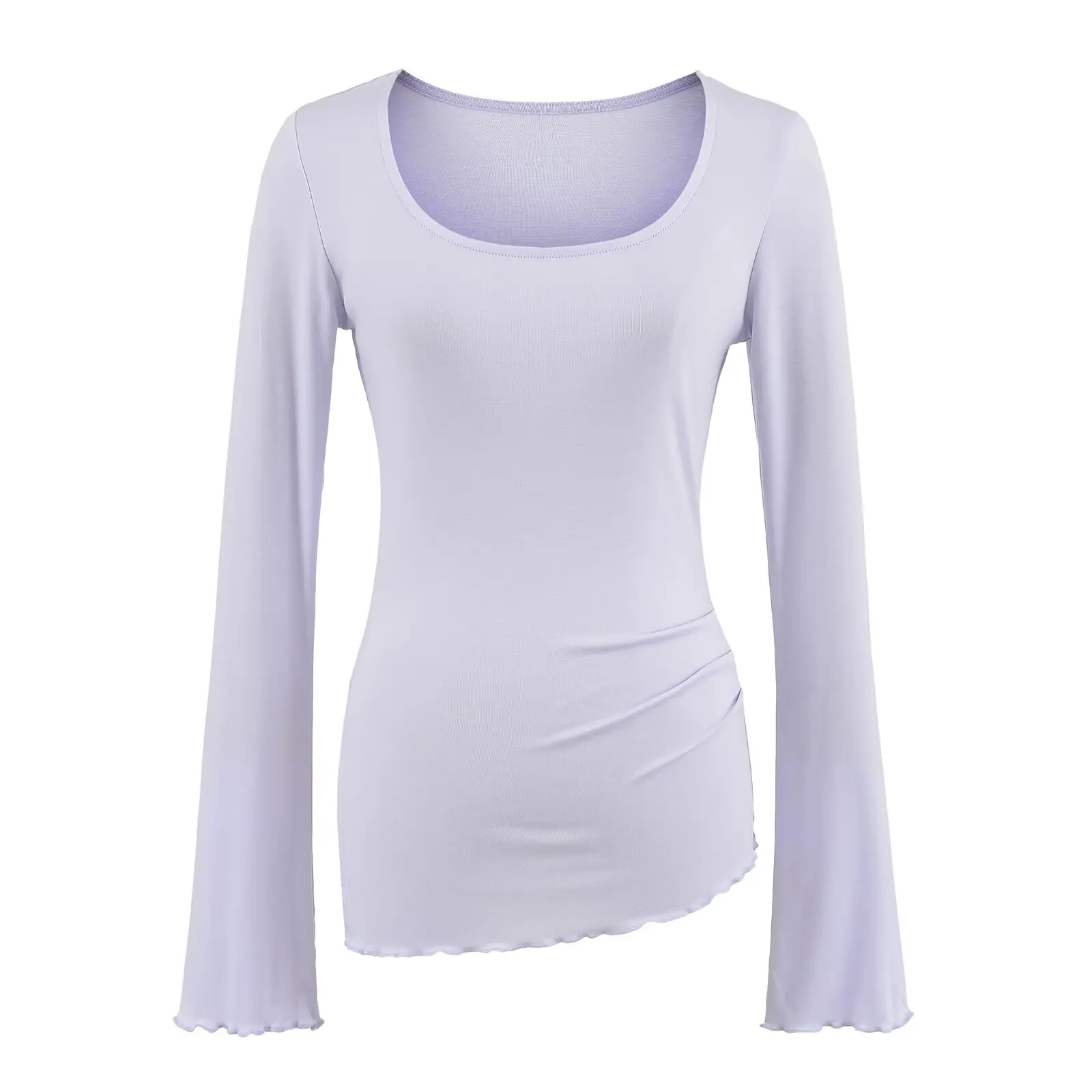 Cseta de Manga Larga Ajustada para Mujer, Estilo Urbano de Verano, Diseño Asimétrico de Cintura Alta, Cseta Base con Ab...