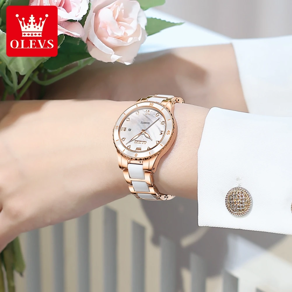 OLEVS Top Light Luxury Brand Exquisite Women's Watches Fritillaria Dial Quartz Watch for Lady Calendar Waterproof Gift Bracelet