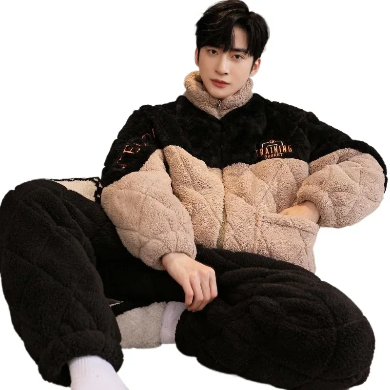 

Men's Winter Three-layer Thick Coral Velvet Padded Jacket Autumn Winter Super Thick Warm Home Suit To Wear Outside Sleepwear