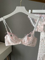 YUQI Kawaii Lace Bralette Set Japanese Floral Mesh Underwear Summer Ultra-Thin Lace-Up Cutout Romantic Bra 2024 New Kawaii set