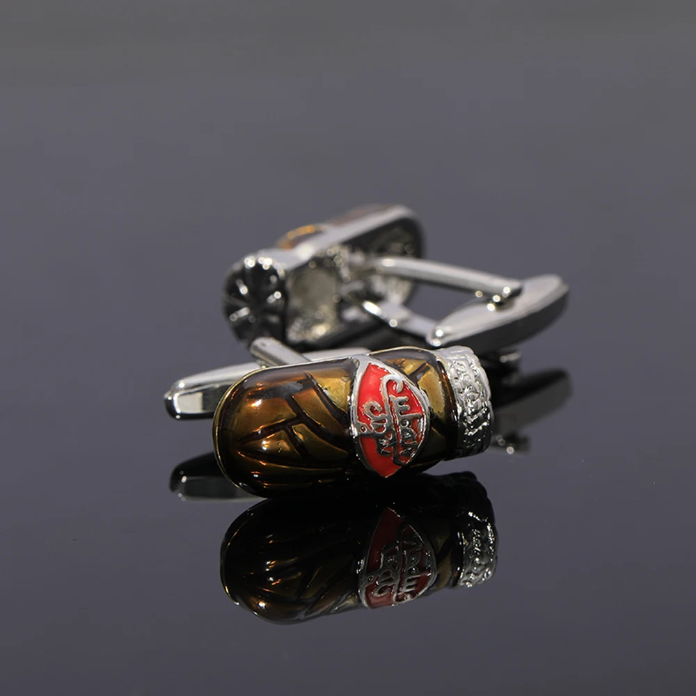 Punk Mens Metal Cigar Square Cufflinks Red Enamel Silver Tone For Shirt Suit Bukle For Formal Jewlery Birthday Gift view 4