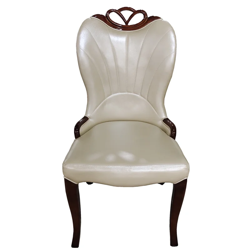 

European Xiaomei carved solid wood chair soft bag backrest dining chair home hotel box restaurant chair leather PU