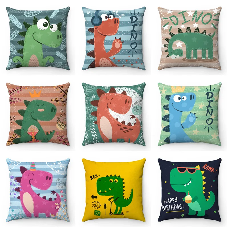 Home Room Gift Sofa Bed Chair Pillowcase Cartoon Dinosaur  Cute  Square