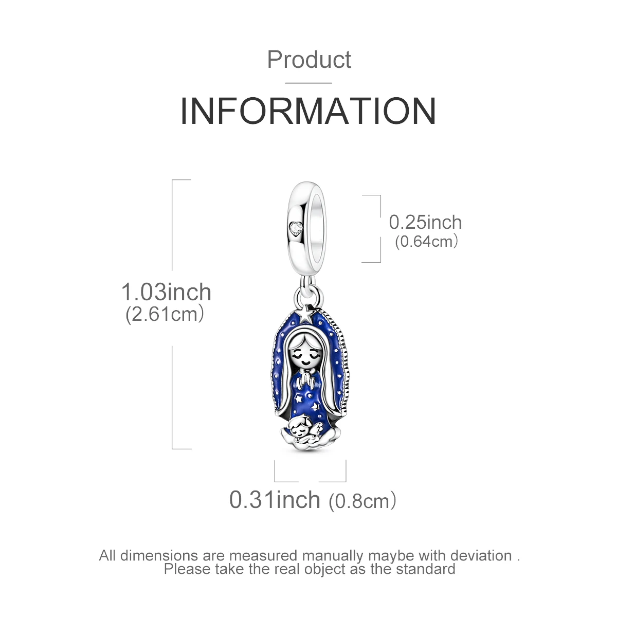 925 Sterling Silber Jungfrau Maria Engel Charm Leuchtend im Dunkeln Emaille Anhänger Perle Passend für Armbänder Halsketten Religiöser Glaube Damenschmuck – Detail 4