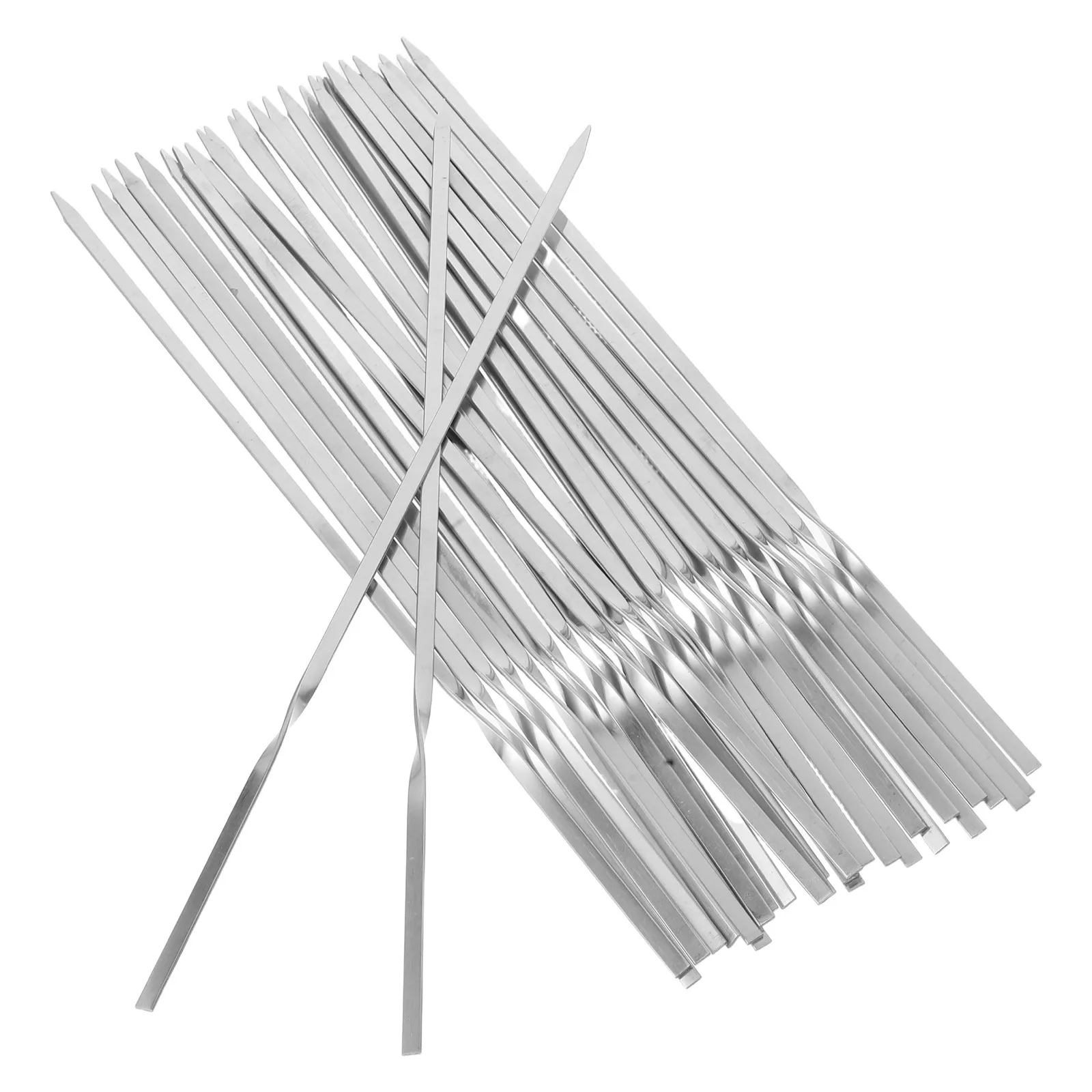 

1Set Stainless Steel Bbq Skewers Flat Heat Resistant Skewers Non-Slip Barbecue Sticks for Grilling Meat Vegetables Durable