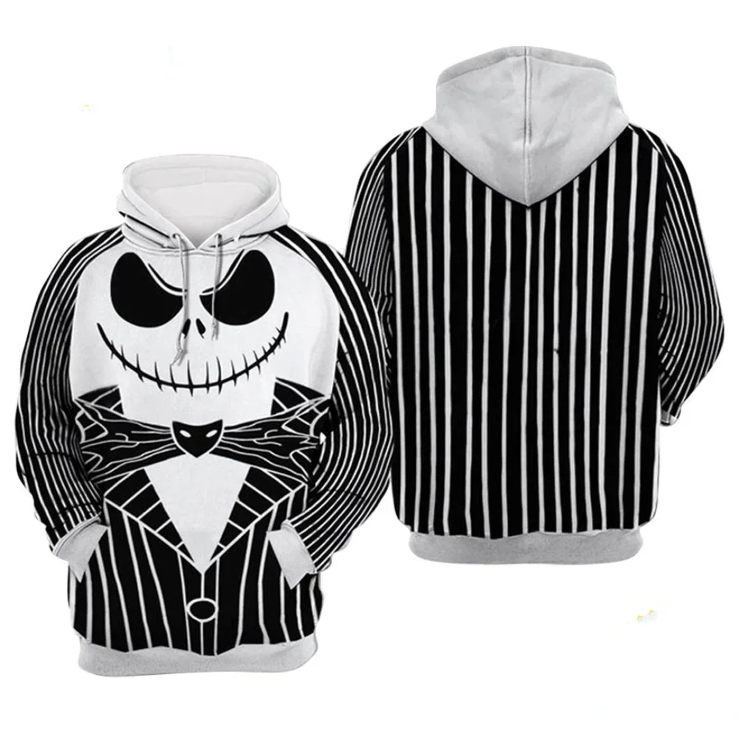 O pesadelo dos homens antes do Natal moletons, capuz 3D Jack Skellington, capuz casual com zíper Harajuku, Disney, moda Halloween