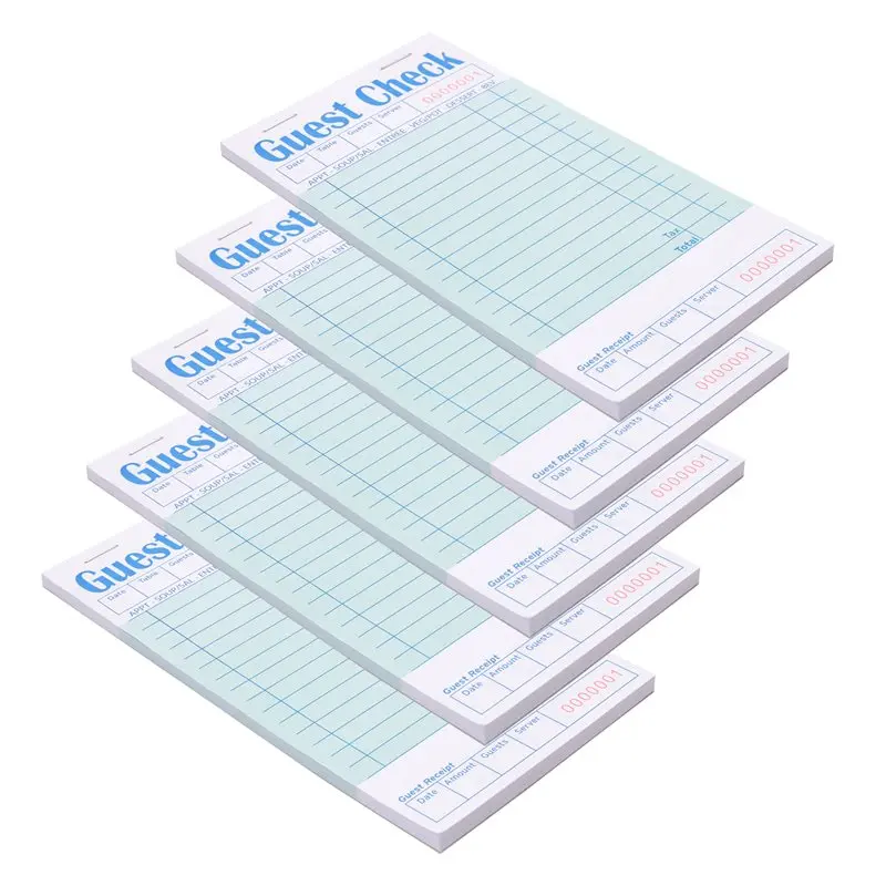 5 Pack Guest Check Books Server Note Pads For Restaurant Green Waiter Checkbook Restaurant Order Pad 50 Sheets/Pack Customer Fav