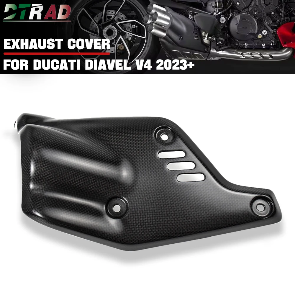 For DUCATI Diavel V4 Carbon Fiber Matte 2023 2024 Motorcycle Accessories Exhaust Hood Cover Protection Fairings Heat Insulation