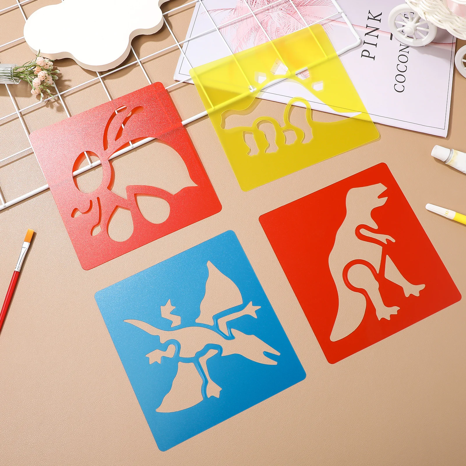 مجموعة واحدة من قوالب رسم استنسل الحيوانات، استنسل حائط كبير متين وقابل لإعادة الاستخدام للحرف اليدوية، فن الرسم على القصاصات